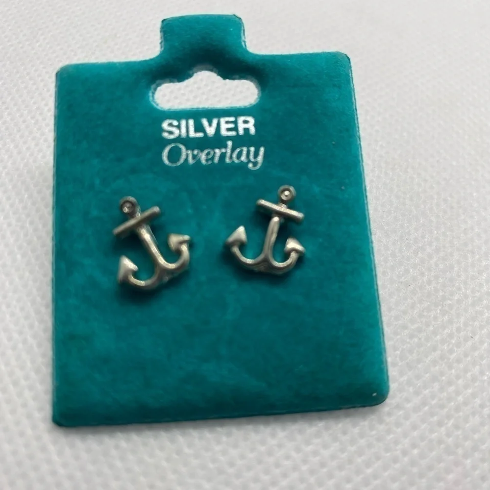 Boat Anchor Silver Overlay Stud Earrings Brand new!